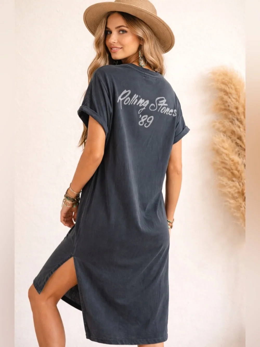 Daydreamer for Free People Rolling Stones 89 Rolled Sleeve Maxi Top Dress - Picture 2 of 10